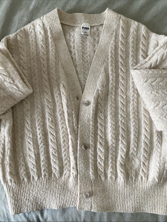 PINK Victoria's Secret Other - PINK Victoria's Secret Cream Cable-Knit V-Neck Cardigan